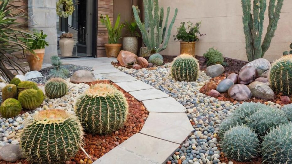 Diseño de jardines con piedras decorativas y cactus